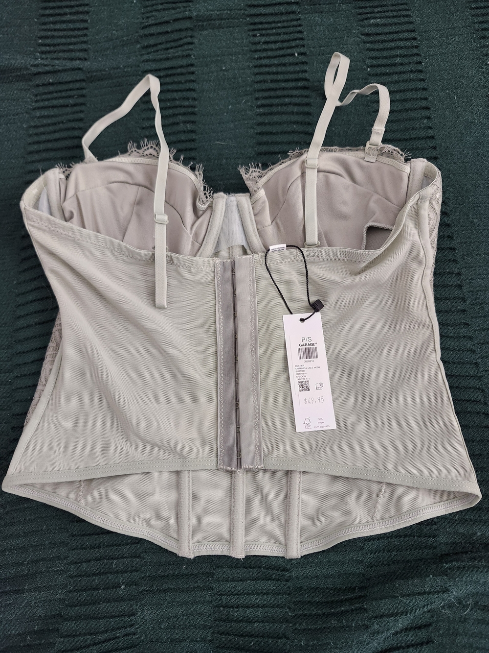 Lace Corset Sage bandeau with hook closures Cottage Extra Small To Small